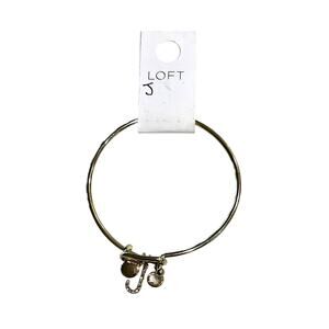NWT LOFT Gold Tone Pave Rhinestone Initial Charm Bangle Bracelet - LETTER J
